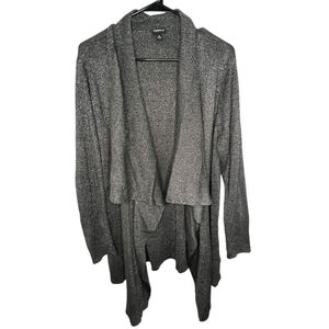 Torrid Draped Grey Cardigan Sweater With Metallic Silver Threading